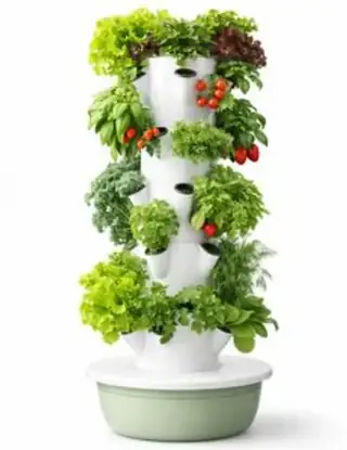 Small vertical indoor hydroponic tower with pump