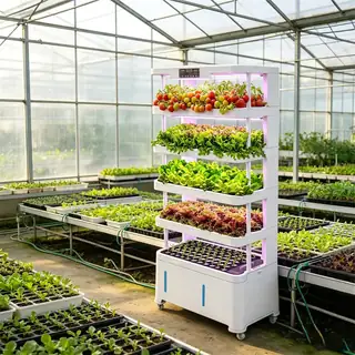 Smart vertical hydroponic system with vegetables on several tiers
