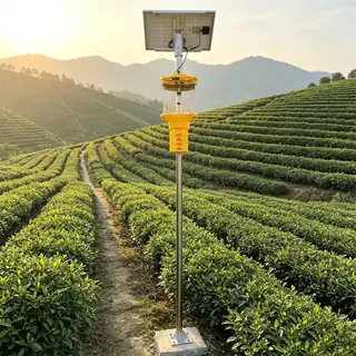Solar vibration insecticidal lamp in a rice field